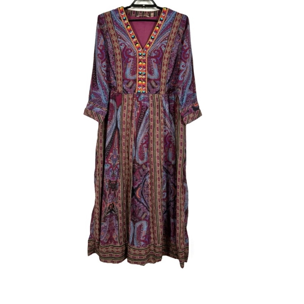 Soft Surroundings Mira Paisley Maxi Dress Silky Anthropologie Boho NWT fall